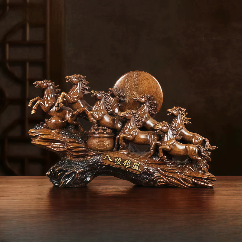 Majestic Eight Galloping Horses Feng Shui Resin Sculpture - home decor by Extoril