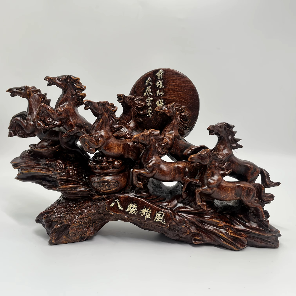 Majestic Eight Galloping Horses Feng Shui Resin Sculpture - home decor by Extoril