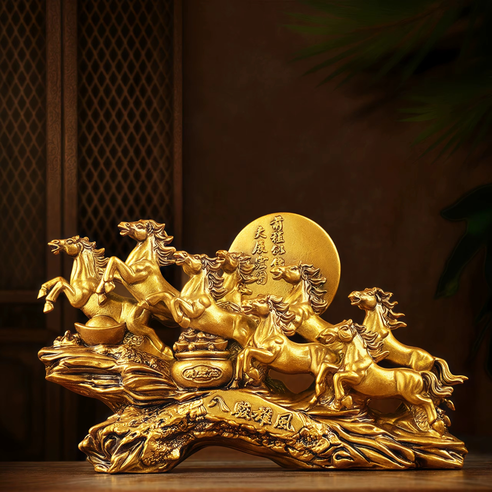 Majestic Eight Galloping Horses Feng Shui Resin Sculpture - home decor by Extoril