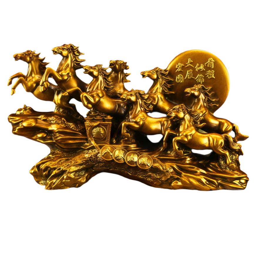 Majestic Eight Galloping Horses Feng Shui Resin Sculpture - home decor by Extoril