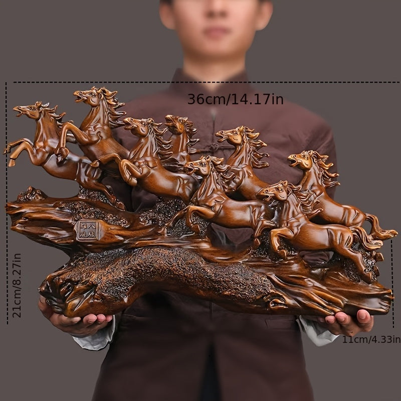 Majestic Eight Galloping Horses Feng Shui Resin Sculpture - home decor by Extoril