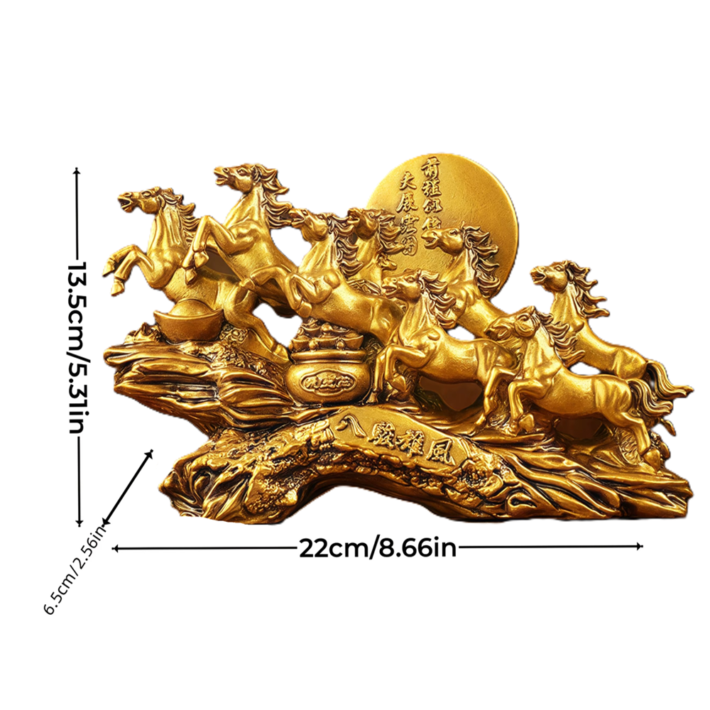 Majestic Eight Galloping Horses Feng Shui Resin Sculpture - home decor by Extoril