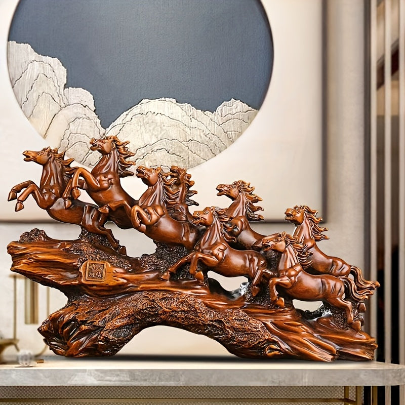 Majestic Eight Galloping Horses Feng Shui Resin Sculpture - home decor by Extoril