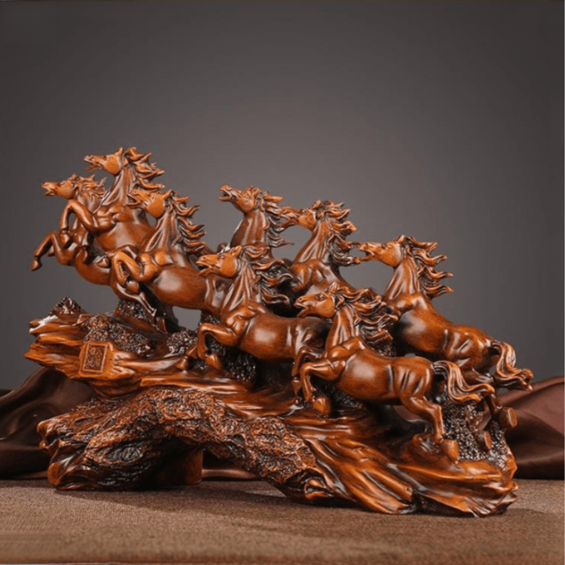 Majestic Eight Galloping Horses Feng Shui Resin Sculpture - home decor by Extoril