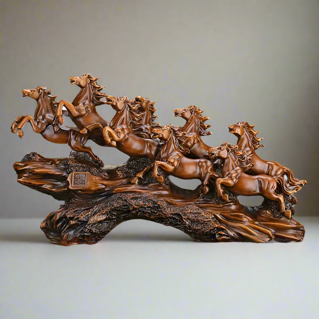 Majestic Eight Galloping Horses Feng Shui Resin Sculpture - home decor by Extoril