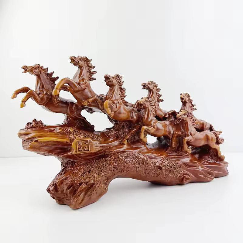 Majestic Eight Galloping Horses Feng Shui Resin Sculpture - home decor by Extoril