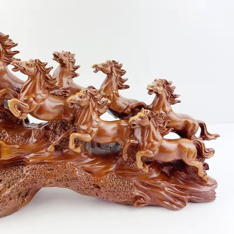 Majestic Eight Galloping Horses Feng Shui Resin Sculpture - home decor by Extoril