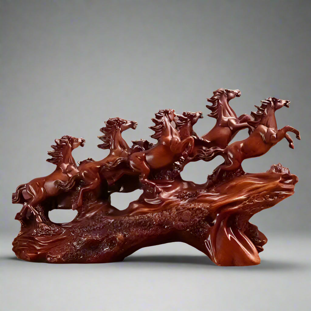 Majestic Eight Galloping Horses Feng Shui Resin Sculpture - home decor by Extoril