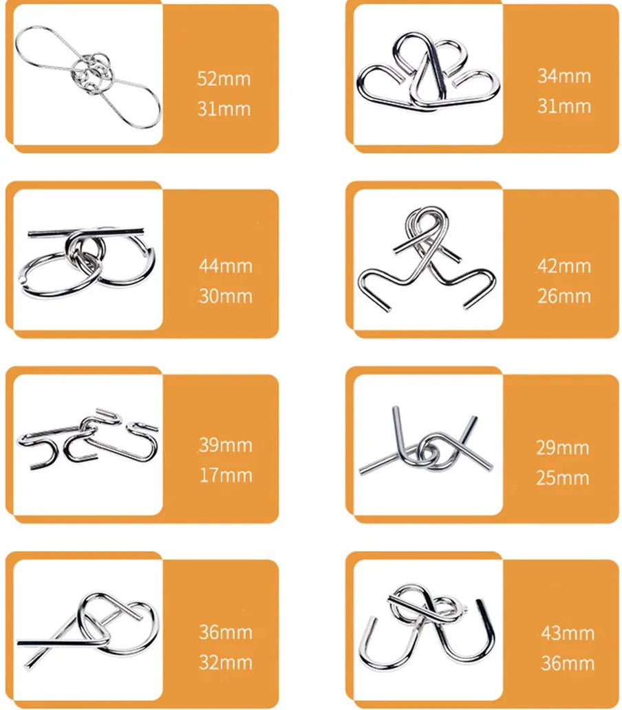 Metal Wire Brain Teaser Puzzle Set of 8 - Gadget by Extoril