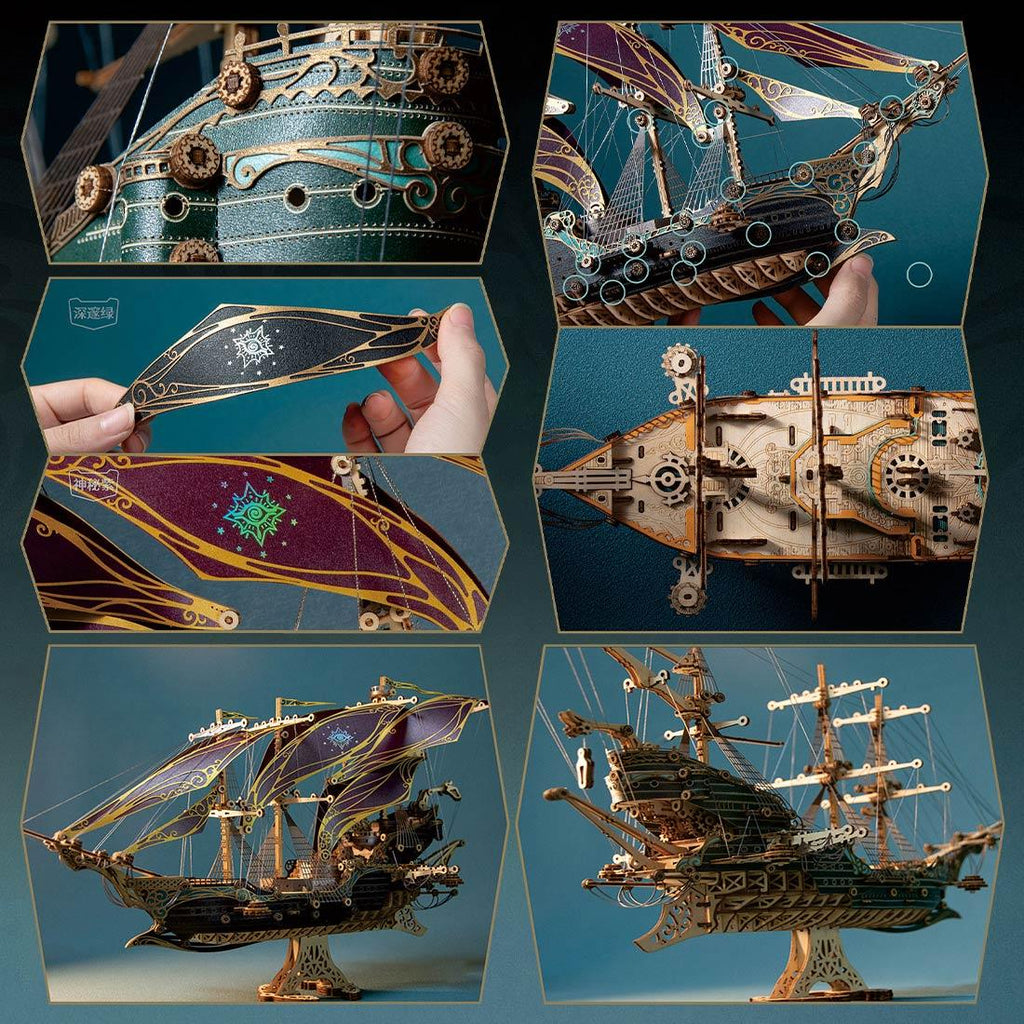 Secrets of the Aether 3D Steampunk Pirate Ship Wooden Assembly Kit - 3D Wooden Puzzle by Extoril