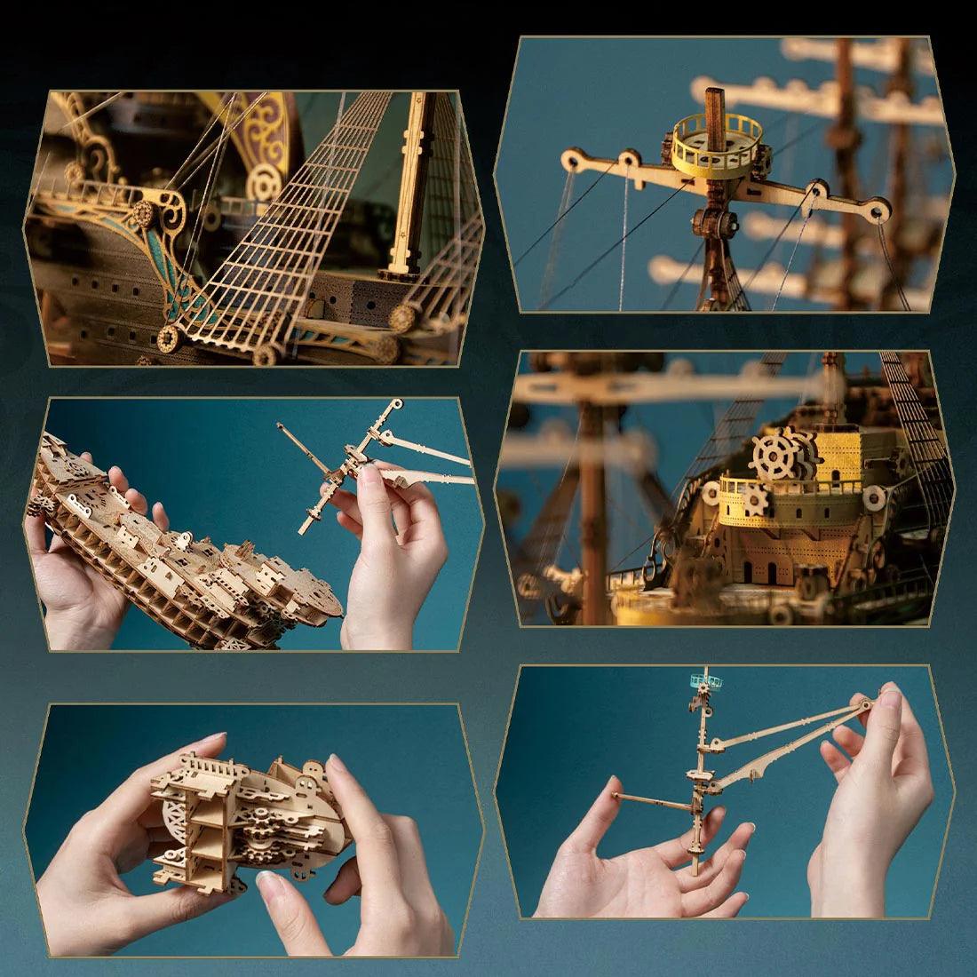 Secrets of the Aether 3D Steampunk Pirate Ship Wooden Assembly Kit - 3D Wooden Puzzle by Extoril
