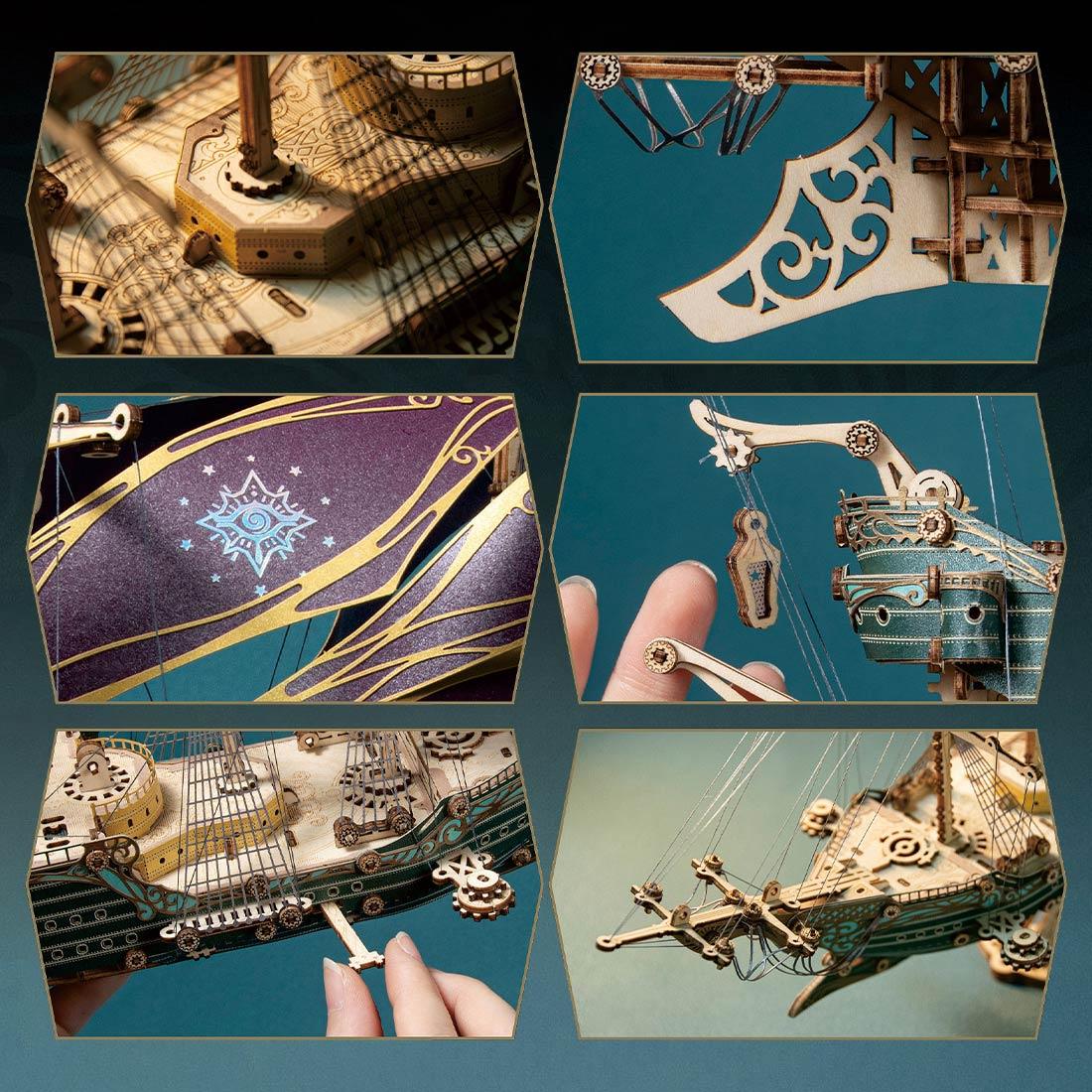 Secrets of the Aether 3D Steampunk Pirate Ship Wooden Assembly Kit - 3D Wooden Puzzle by Extoril