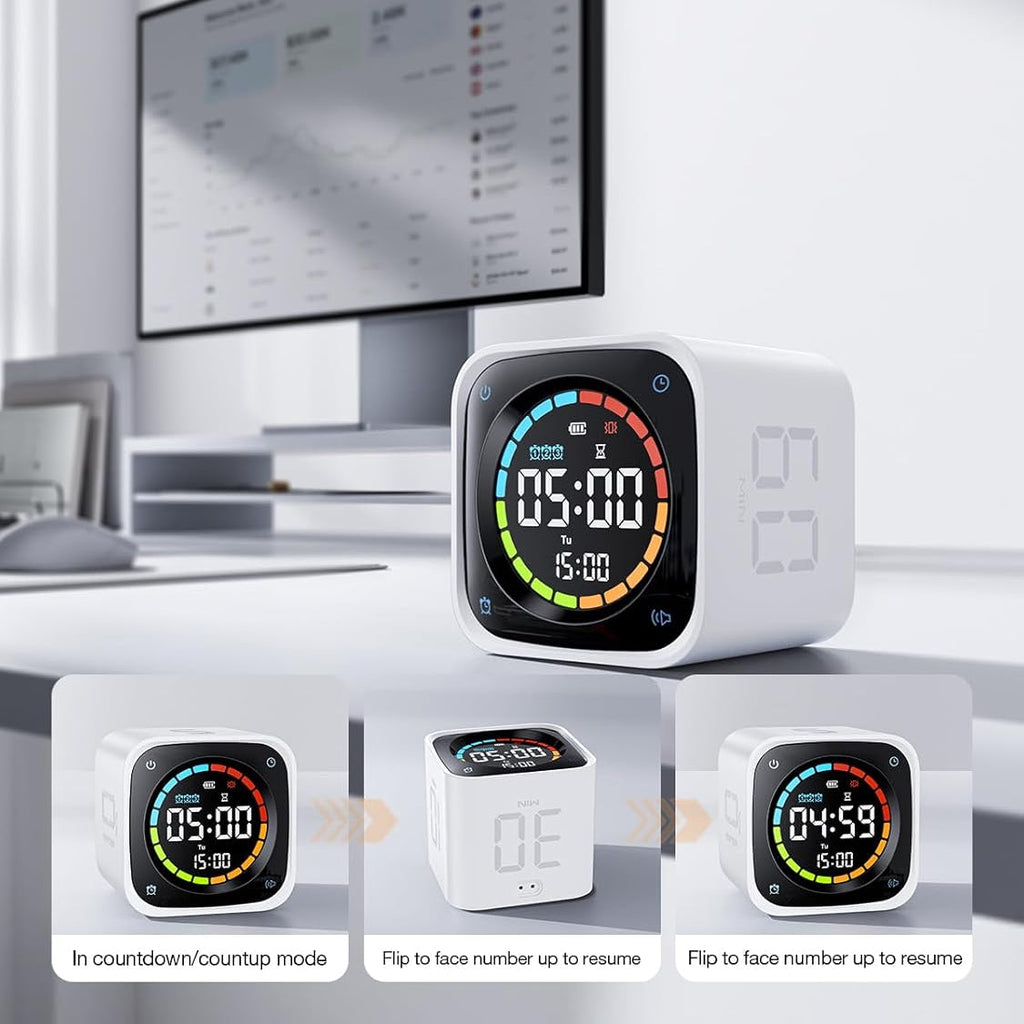 Pomodoro Timer Cube with Flip Productivity Countdown Presets - Gadget by Extoril