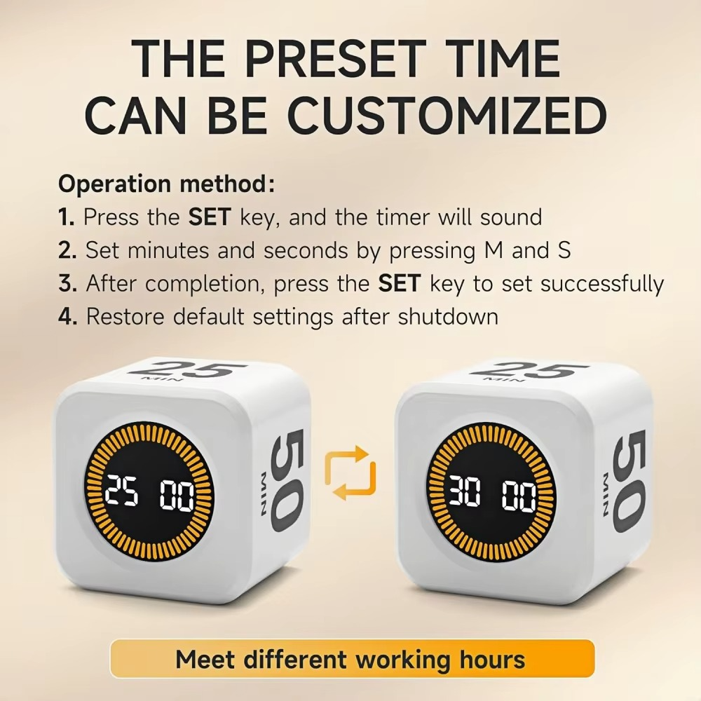 Pomodoro Timer Cube with Flip Productivity Countdown Presets - Gadget by Extoril