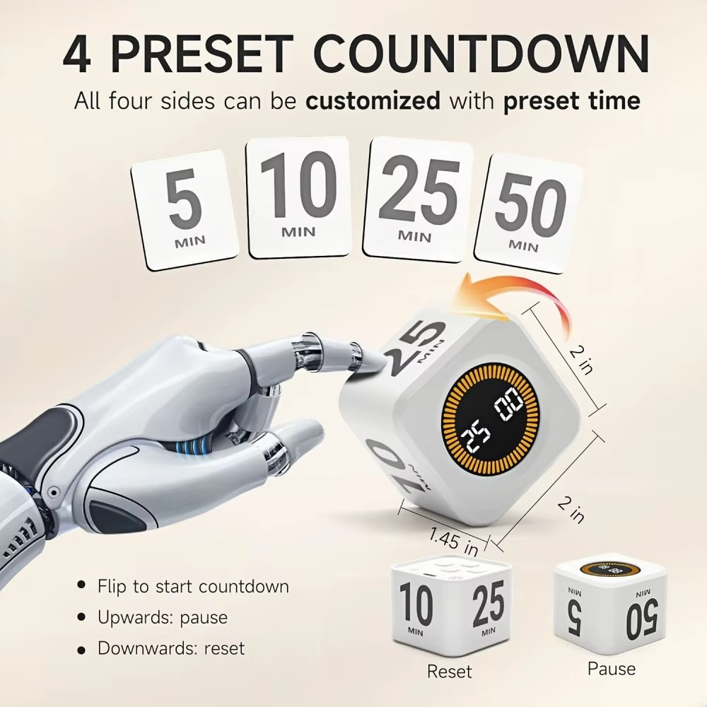 Pomodoro Timer Cube with Flip Productivity Countdown Presets - Gadget by Extoril