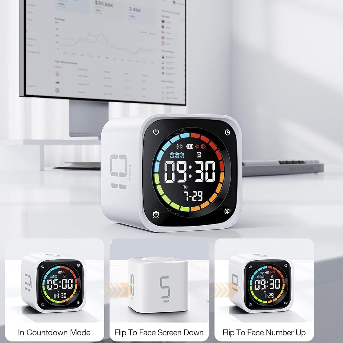 Pomodoro Timer Cube with Flip Productivity Countdown Presets - Gadget by Extoril