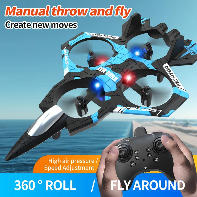RC Fighter Jet Drone K500 Max with LED Lights - Gadget by Extoril