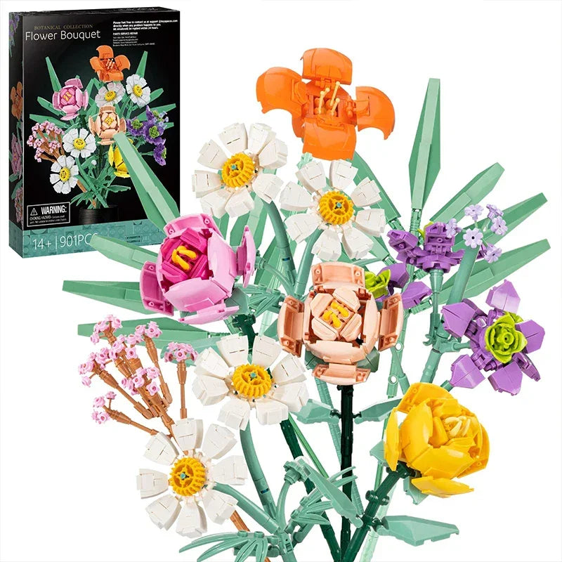 Romantic Brick Flower Bouquet Building Block Kit - DIY Flower by Extoril
