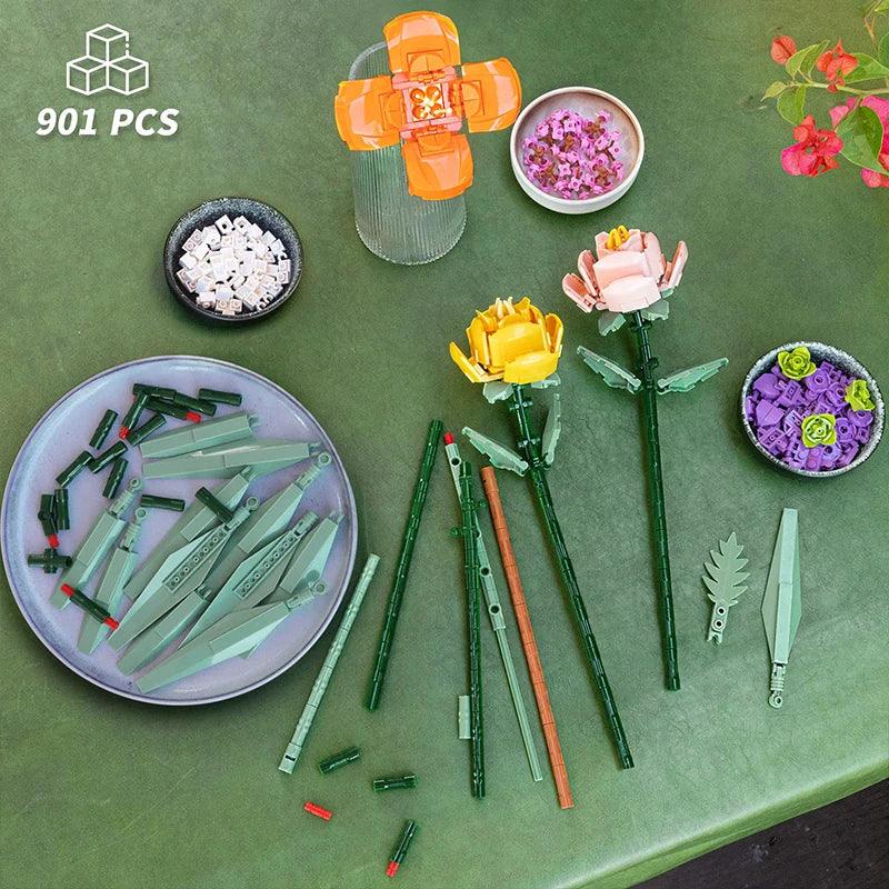 Romantic Brick Flower Bouquet Building Block Kit - DIY Flower by Extoril