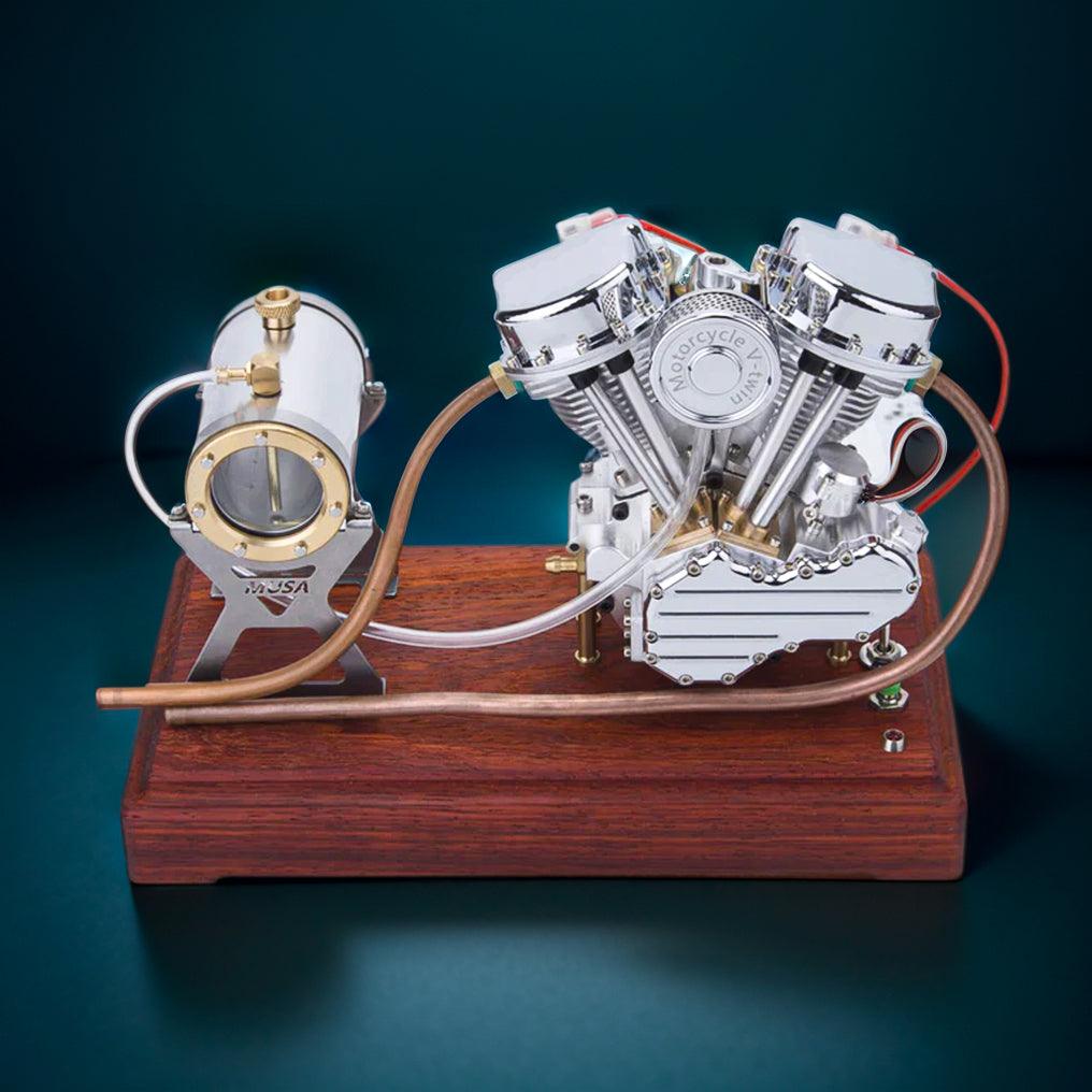 DIY Motorcycle V2 9cc Air-Cooled Gasoline V-Twin Dual Cylinder 4-Stroke Engine FG-VT9 - DIY Engine Model by Extoril