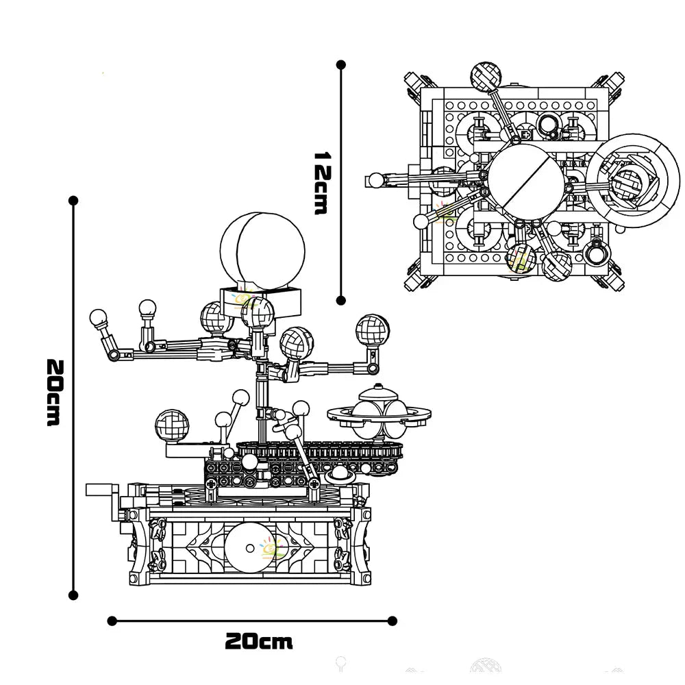 Solar System Building Blocks 697 Piece Orrery Model with Rotating Planets - Mechanical kit by Extoril