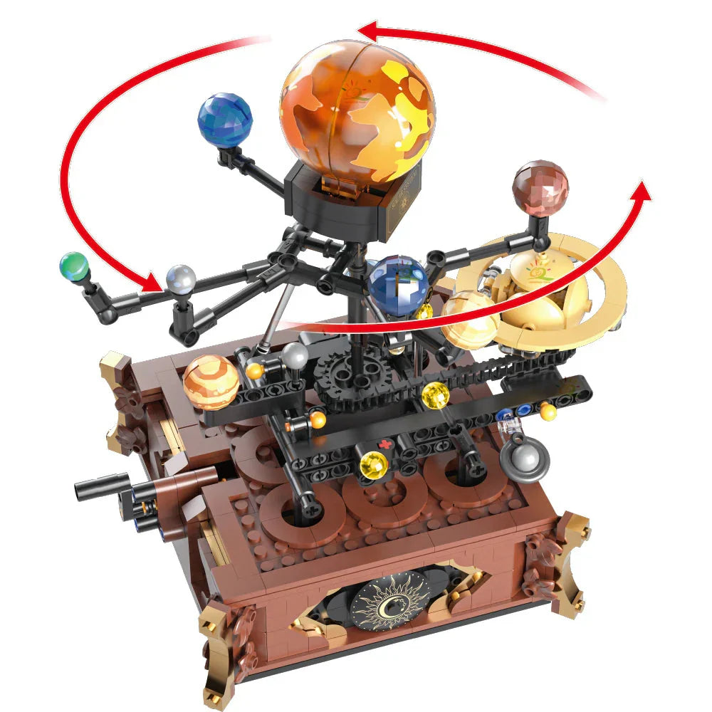 Solar System Building Blocks 697 Piece Orrery Model with Rotating Planets - Mechanical kit by Extoril