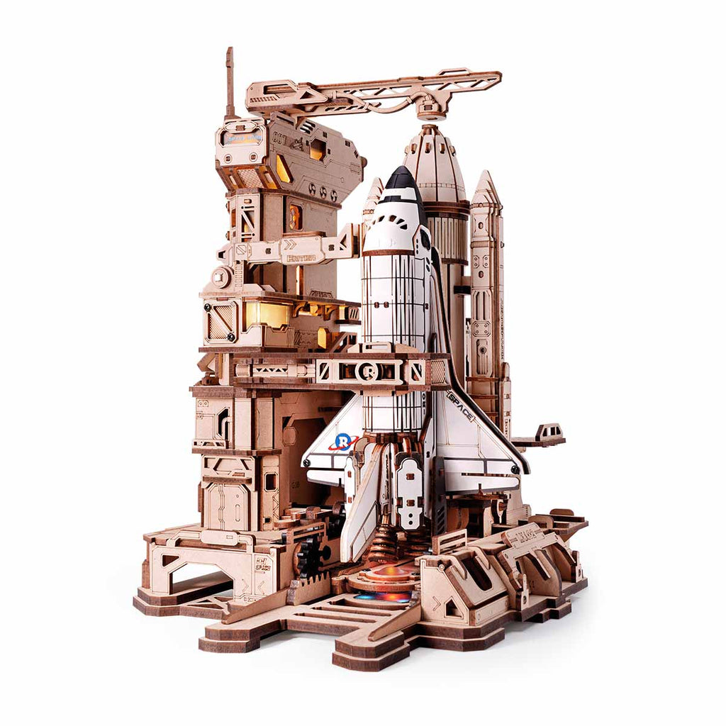 Space Shuttle 3D Wooden Puzzle with LED Launch Pad - 3D Wooden Puzzle by Extoril
