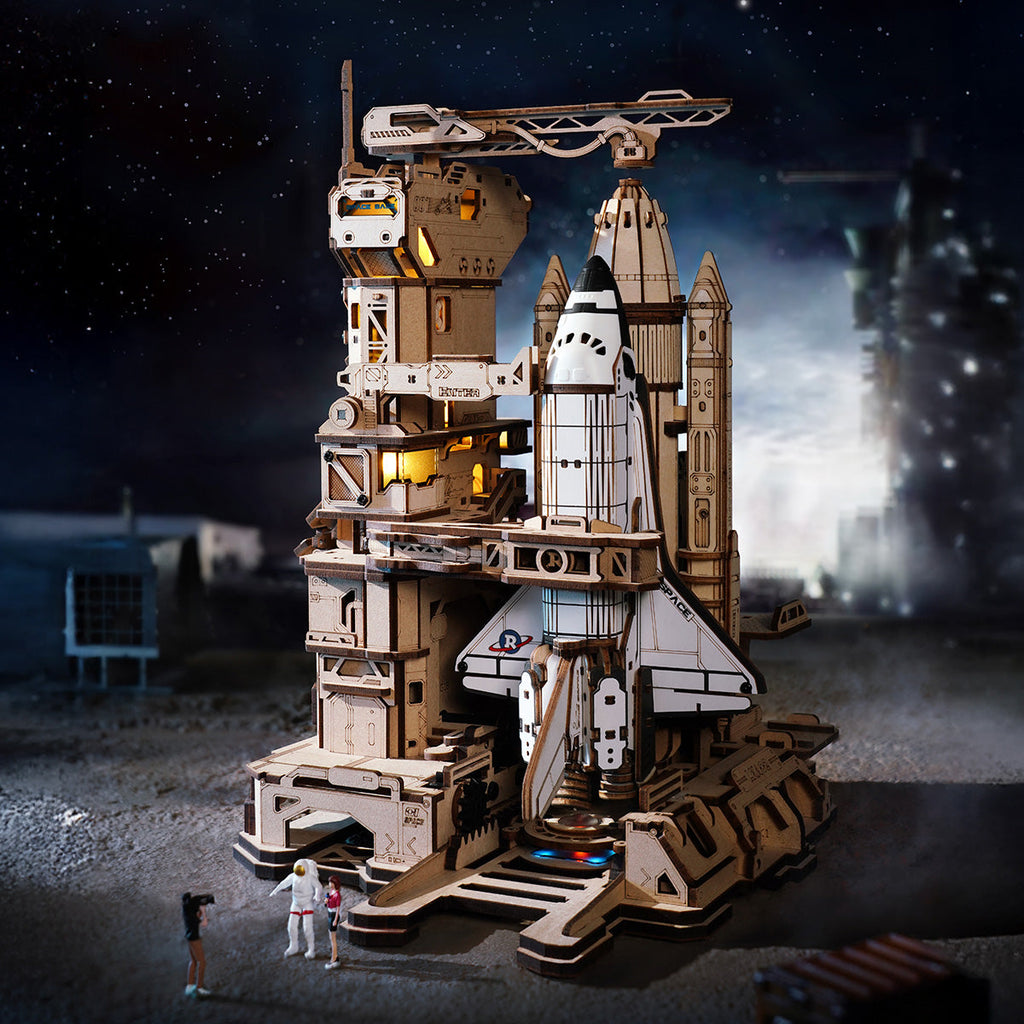 Space Shuttle 3D Wooden Puzzle with LED Launch Pad - 3D Wooden Puzzle by Extoril
