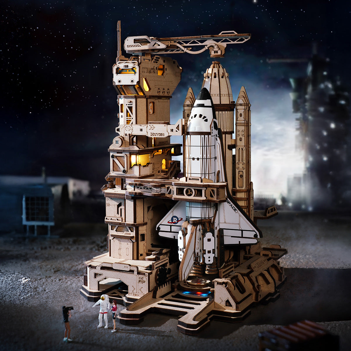 Space Shuttle 3D Wooden Puzzle with LED Launch Pad - 3D Wooden Puzzle by Extoril