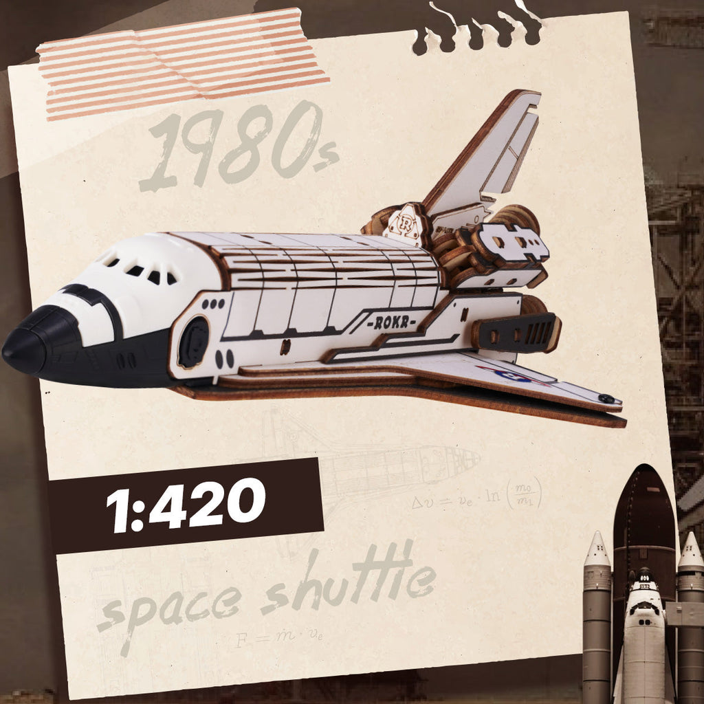 Space Shuttle 3D Wooden Puzzle with LED Launch Pad - 3D Wooden Puzzle by Extoril