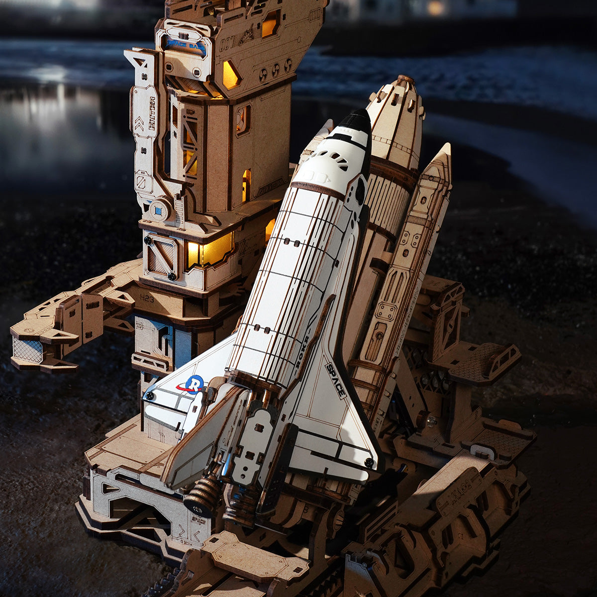 Space Shuttle 3D Wooden Puzzle with LED Launch Pad - 3D Wooden Puzzle by Extoril