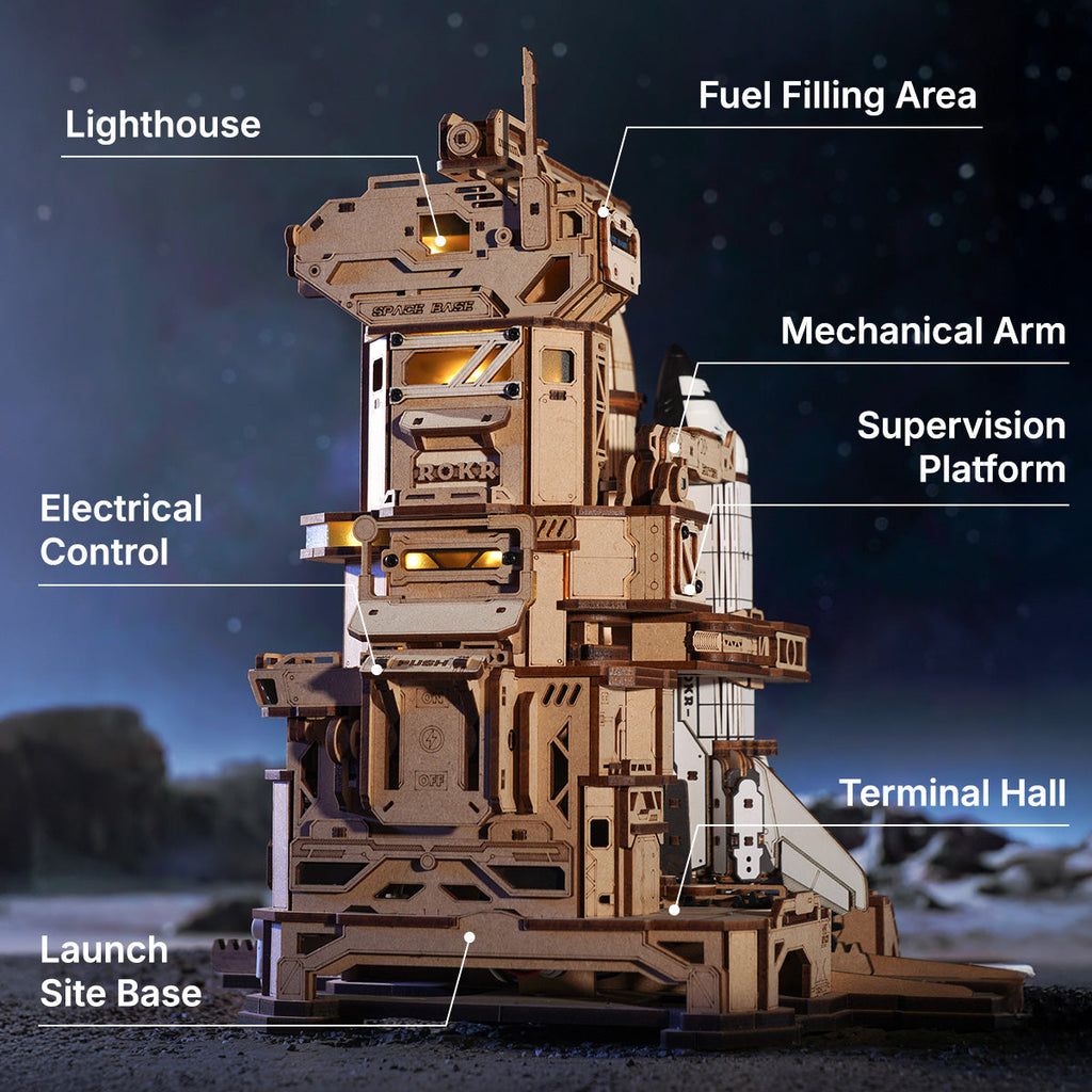 Space Shuttle 3D Wooden Puzzle with LED Launch Pad - 3D Wooden Puzzle by Extoril