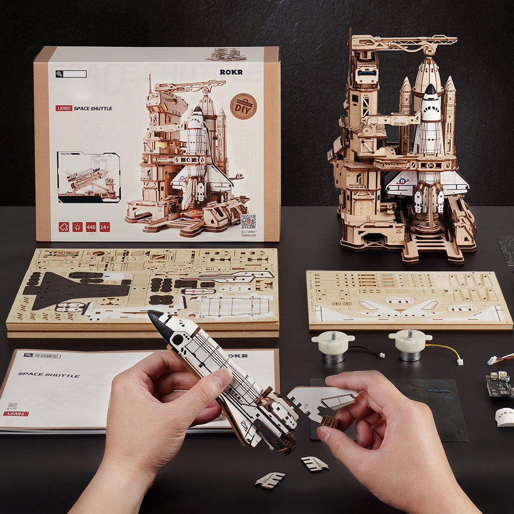 Space Shuttle 3D Wooden Puzzle with LED Launch Pad - 3D Wooden Puzzle by Extoril