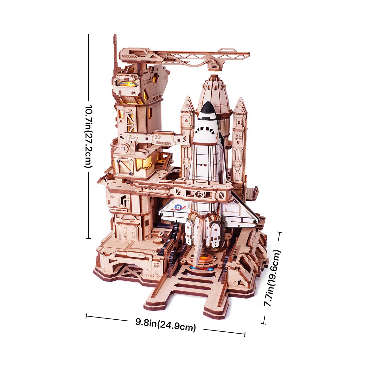 Space Shuttle 3D Wooden Puzzle with LED Launch Pad - 3D Wooden Puzzle by Extoril