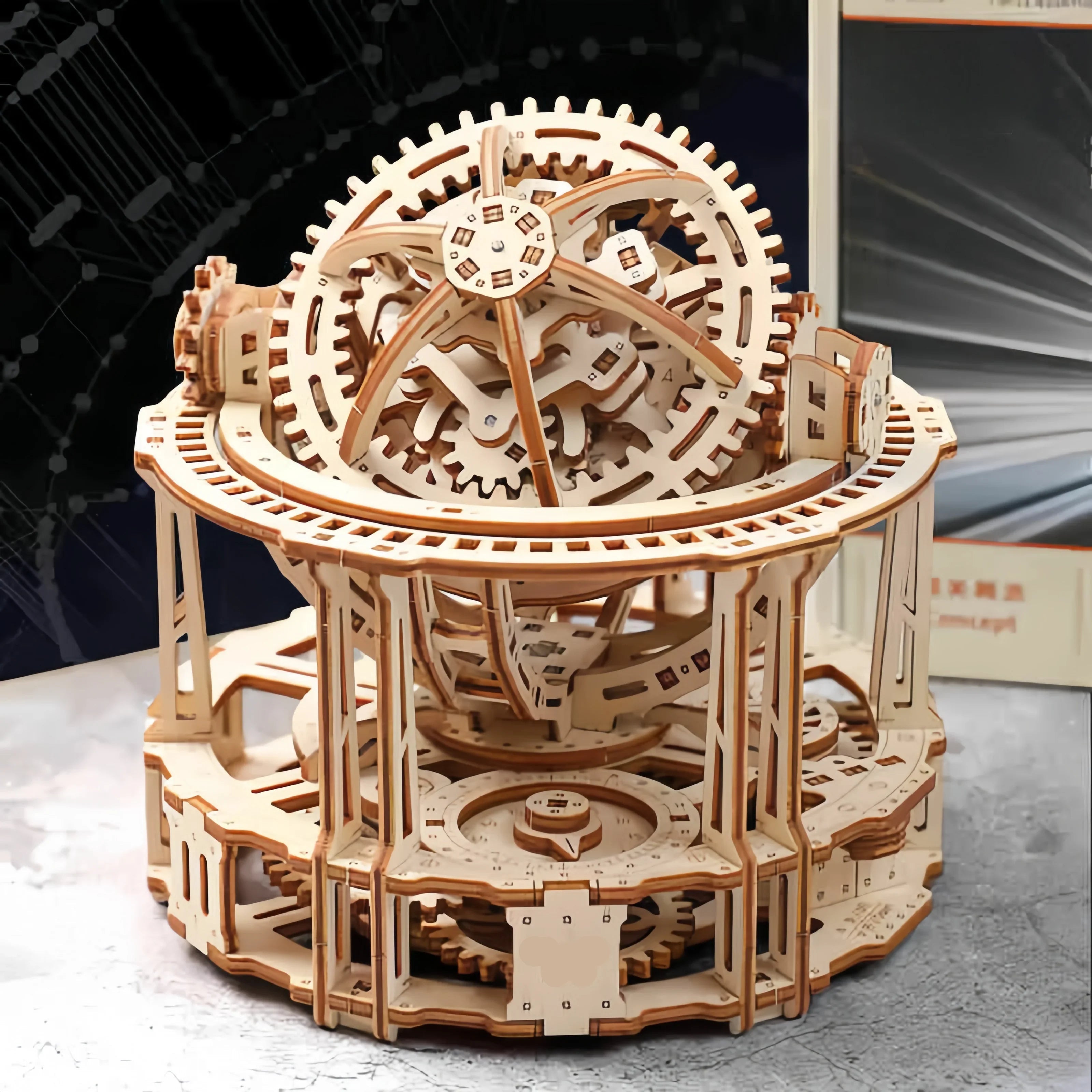 Spherical Tourbillon Chronograph - Mechanical Wooden Clock Kit - 3D Wooden Puzzle by Extoril