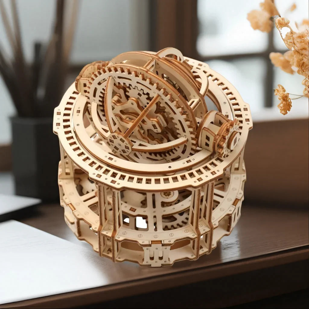 Spherical Tourbillon Chronograph - Mechanical Wooden Clock Kit - 3D Wooden Puzzle by Extoril