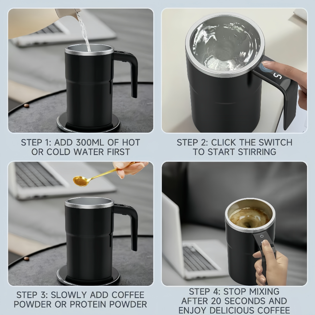 Self-Stirring Coffee Mug with LCD Temperature - Gadget by Extoril