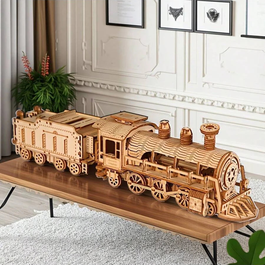 Steam Locomotive 3D Wooden Puzzle Kit - 3D Wooden Puzzle by Extoril