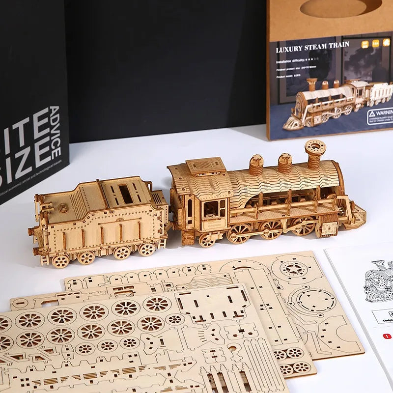 Steam Locomotive 3D Wooden Puzzle Kit - 3D Wooden Puzzle by Extoril