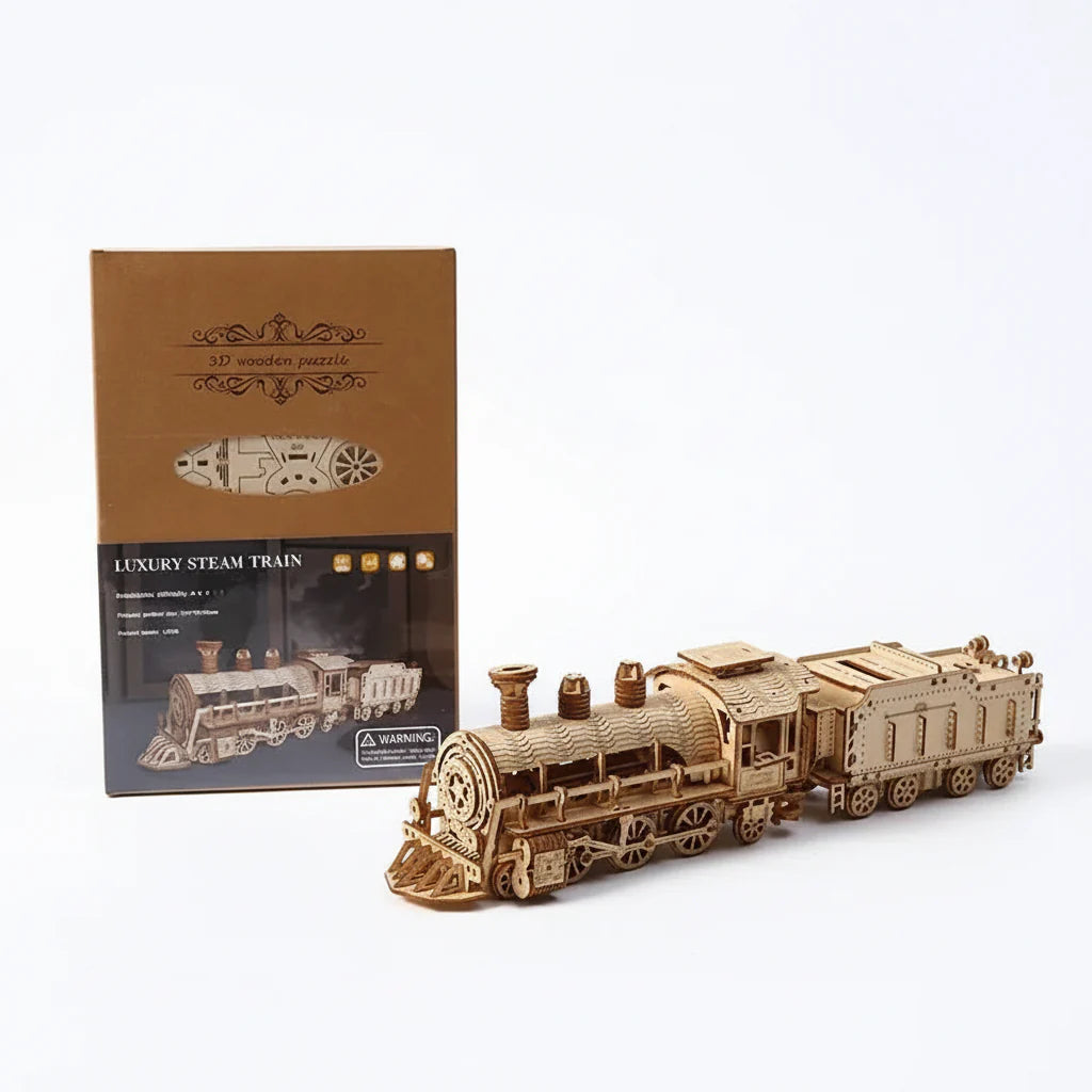 Steam Locomotive 3D Wooden Puzzle Kit - 3D Wooden Puzzle by Extoril