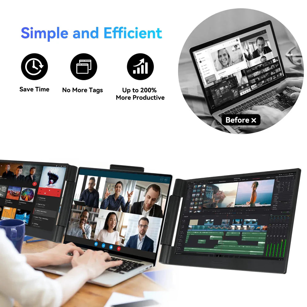 14" Triple Screen Laptop Monitor Extender FHD - Gadget by Extoril