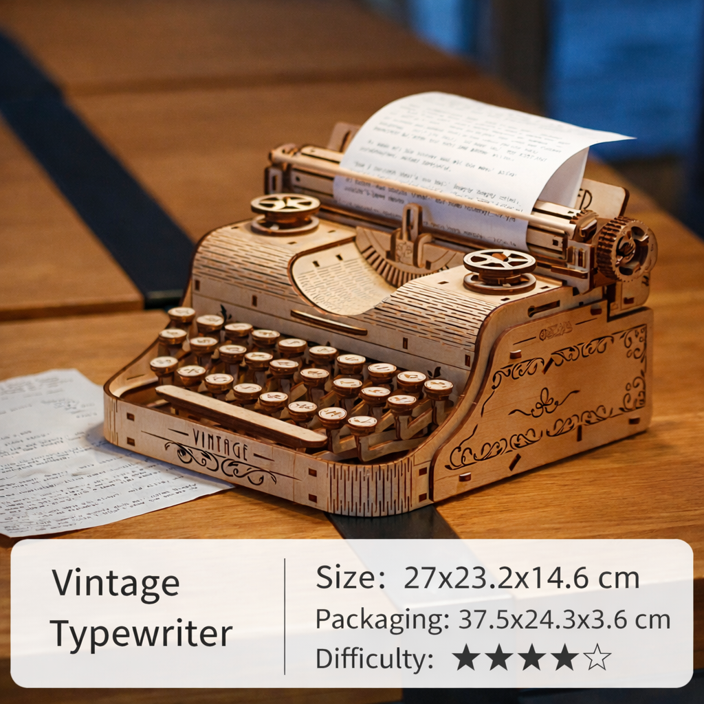 Vintage Typewriter Mechanical 3D Wooden Puzzle - 3D Wooden Puzzle by Extoril