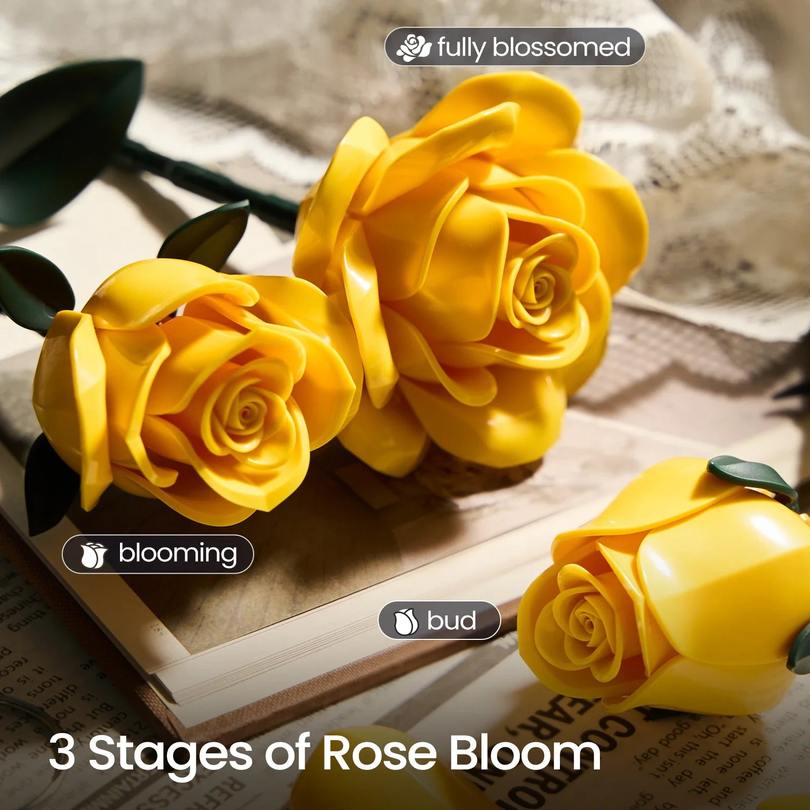 Yellow Rose Building Blocks Bouquet Set - DIY Flower by Extoril