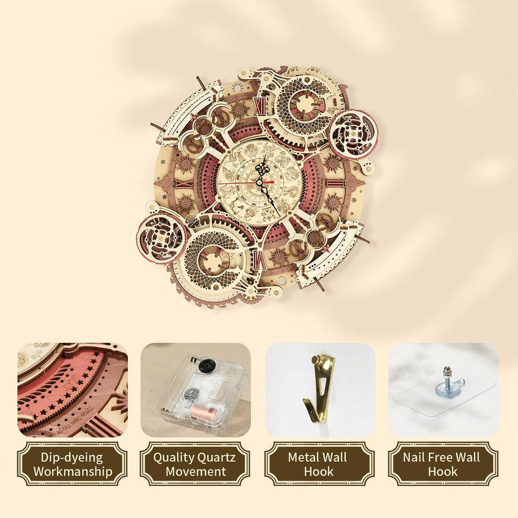Zodiac Wall Clock 3D Wooden Puzzle Kit - 3D Wooden Puzzle by Extoril