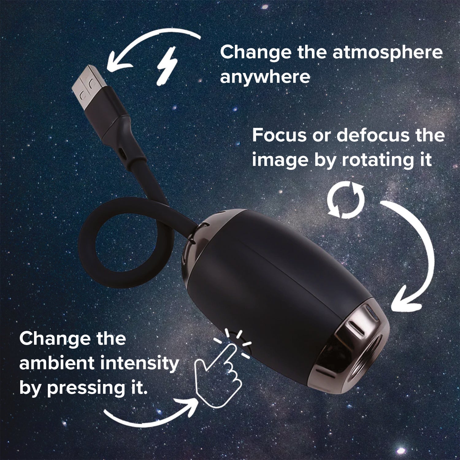 StarVeil AuraDrift Light usage guide - USB setup, focus adjustment, and brightness control by Extoril