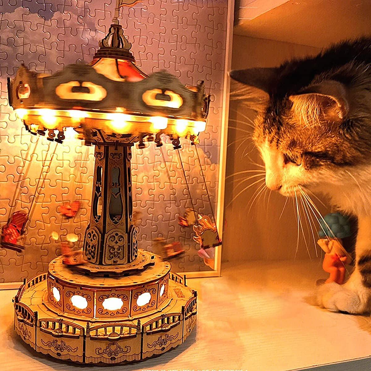 Enchanted Carousel Swing Ride Music Box - 3D Wooden Puzzle by Extoril