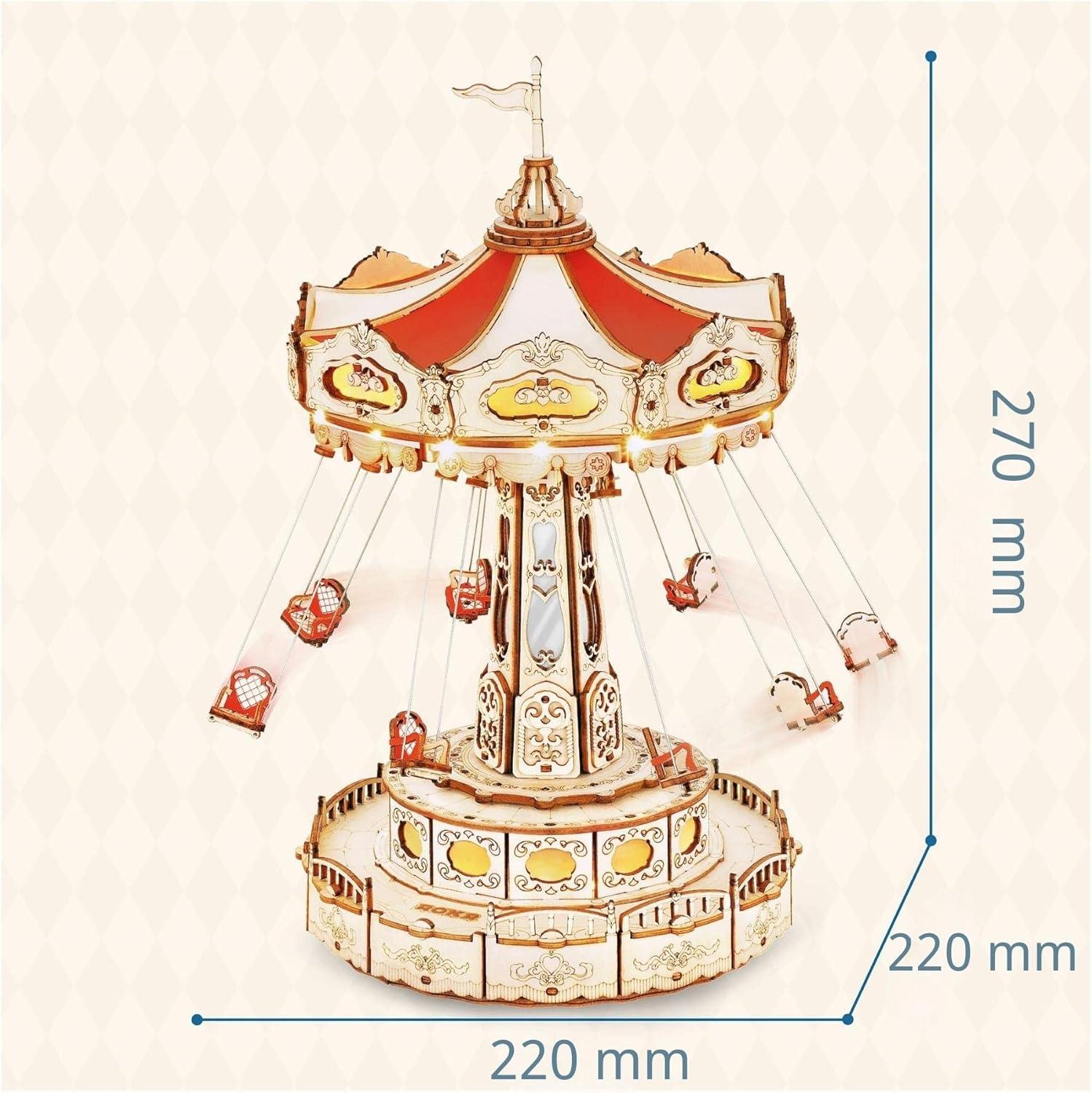 Enchanted Carousel Swing Ride Music Box - 3D Wooden Puzzle by Extoril