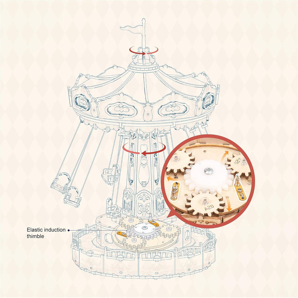 Enchanted Carousel Swing Ride Music Box - 3D Wooden Puzzle by Extoril